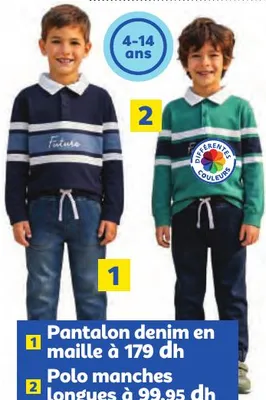 1 Pantalon denim en maille / 2 Polo manches longues