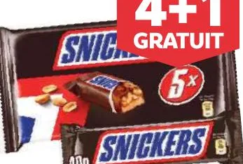 5 barres chocolatées Snickers 40g
