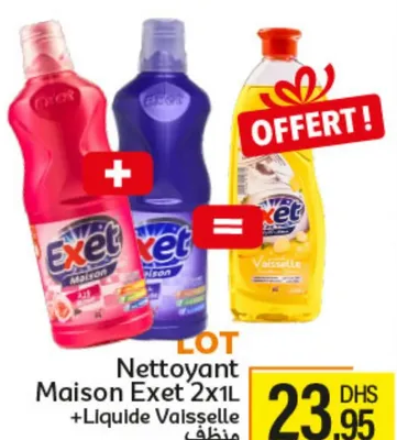 LOT Nettoyant Maison Exet 2X1L +Liquide Vaisselle