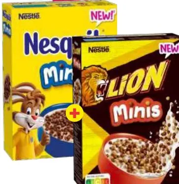 2 paquets de céréales Minis 300g (Lion+Nesquik)