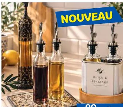 2 huiliers en verre 280ml avec support en bambou